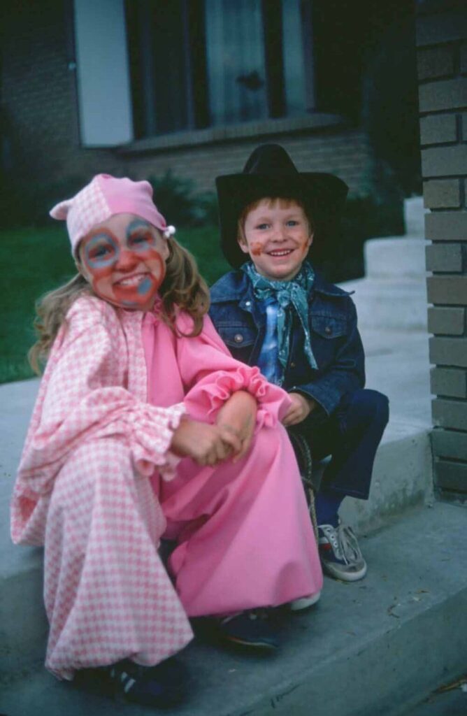 Two kids on a costume